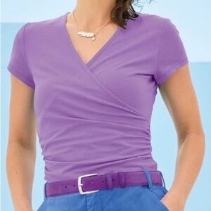 NWOT Short cap sleeve faux-wrap shirt